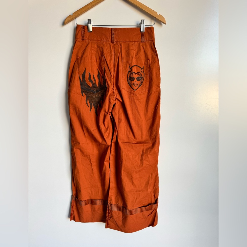 ferrens. Women‎ size 4 Pant Barrel Wide Leg Orange Flame Fire Satan avant garde